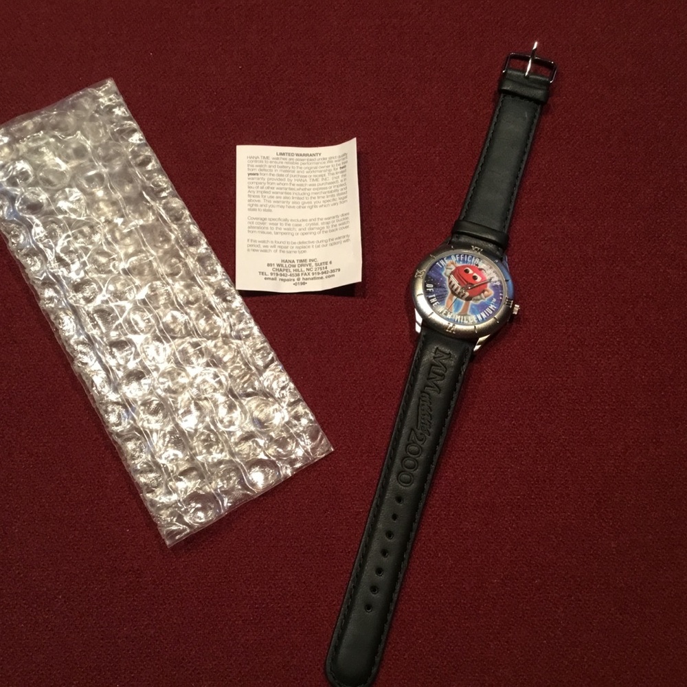 Limited edition 1998 m&m new in package watch, genuine leather band